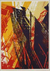 Gerd Winner, Städteansichten (Hochhäuser rot, gelb, schwarz), Siebdruck auf Papier