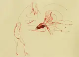 "o.T. (Geisyr, Nymphe und blutender Riesenhirsch)", Aus: "Spur I" by Joseph Beuys, Farblithografie auf grünem Bütten, sold Nov 2015