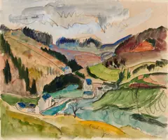 Erich Heckel, "Eifel", Mischtechnik (Aquarell und Farbkreide) auf Zanders Maschinenbütten (Wasserzeichen)
