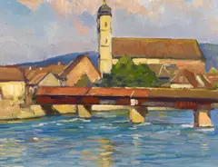 Franz Hecker, Brücke von Säcklingen, Öl auf Leinwand