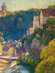 Franz Hecker, Studie einer Ansicht von Besigheim/Neckar, Öl auf Leinwand