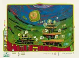 The houses are hanging underneath the meadows by Friedensreich Hundertwasser, Farbserigrafie und Metallprägedruck auf SCHOELLERS PAROLE (Trockenstempel), sold Nov 2015
