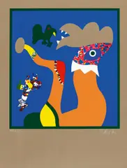 Ohne Titel by Otmar Alt, Farbserigrafie auf braunem Karton, sold Nov 2015