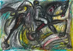 Ohne Titel by Antonius Hoeckelmann, Mischtechnik auf Büttenkarton, sold Nov 2015