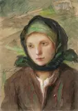 Teodor Axentowicz, Bauernmädchen, Pastellkreide auf Papier
