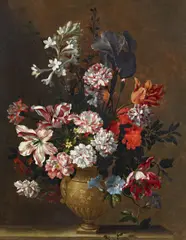 Jean-Baptist Monnoyer, Blumenstillleben in einer Steinzeugvase, Öl auf Leinwand