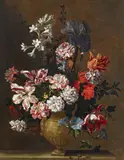 Jean-Baptist Monnoyer, Blumenstillleben in einer Steinzeugvase, Öl auf Leinwand