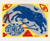 Pferd mit Mongole by A. R. Penck, Farbserigrafie auf Bütten, sold Nov 2015