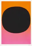 Rupprecht Geiger, Variation Runde Farbe I/schwarz mit Spritzer auf orange-rot, Farbserigrafie auf Karton