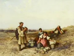 Pál Böhm, In der Puszta, Öl auf Holz