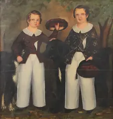 Joseph Whiting Stock, Two Boys with Dogs, Oil on canvas