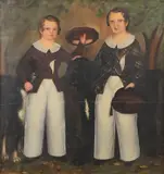 Joseph Whiting Stock, Two Boys with Dogs, Oil on canvas