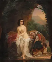 Robert Wilhelm Ekman, Bathing Nude Woman with Dog and Chaperone, Oil on canvas