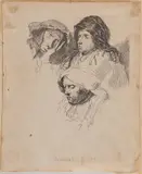 Rembrandt van Rijn, Three Heads of Women: One asleep, Etching