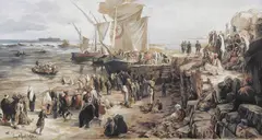 Leopold Carl Müller, Middle Eastern Dock Scene, Watercolor and gouache