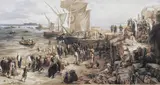 Leopold Carl Müller, Middle Eastern Dock Scene, Watercolor and gouache