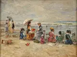 Claude Cahill Cooper, Impressionistic Beach Scene, Oil on wood panel
