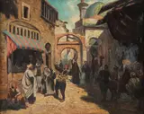 German School, Moroccan Street Scene, Oil on canvas