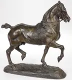 Emmanuel Frémiet, Cheval au pas, Bronze with brown and Verdigris patina