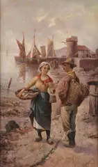 L. Guntner, Fish Seller, Oil on canvas