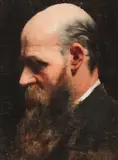 R. Bohm, Profile Portrait of a Bald Bearded Man, Oil on canvas laid down