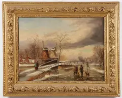 Dutch School, Dutch Landscape with Ice Skaters, Oil on canvas