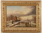 Dutch School, Dutch Landscape with Ice Skaters, Oil on canvas