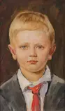 German School, Portrait of a Boy in Red Tie, Oil on canvas board