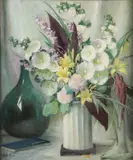 Maud Mary Mason, Hollyhock Arrangement, Oil on canvas