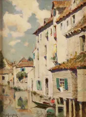 Luther E. van Gorder, Old French Houses, Oil on board