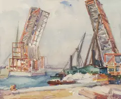 Frederic Dalrymple, Outer Drive Bridge Near Navy Pier During Construction, Watercolor