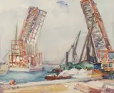 Frederic Dalrymple, Outer Drive Bridge Near Navy Pier During Construction, Watercolor