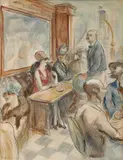 John Steuart Curry, Parisian Café, Watercolor ink and graphite on paper