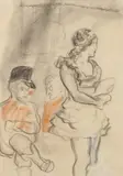 John Steuart Curry, Beauty and Clowns, Pencil, charcoal and Conte crayon on paper