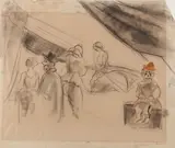 John Steuart Curry, Circus Clown and Performers, Charcoal and conte crayon on paper