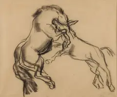 Stallion and Donkey by John Steuart Curry, Charcoal, sold Jun 2025
