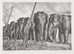 John Steuart Curry, Elephants, Lithograph on paper from an edition of 250 (AAA)