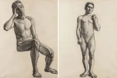 Alma Held, Male Nudes, Anatomy Studies - a pair, Charcoal on paper