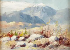 Edward M. Langley, Grey Back Mountains as Seen from Devil’s Garden - OR, Oil on board
