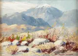 Edward M. Langley, Grey Back Mountains as Seen from Devil’s Garden - OR, Oil on board