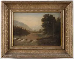 Hudson River School, Landscape with Stream, Oil on canvas