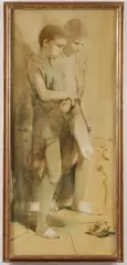 Two Boys Standing by Conger Metcalf, Oil wash and graphite on coated paper, sold Jun 2025