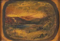 Dusk landscape with distant figure- by Louis Michel Eilshemius, Oil on card, sold Jun 2025
