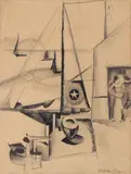 William Zorach, Harbor scene with boats and figures