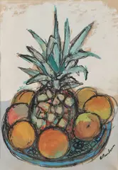 Abe Birnbaum, Still Life with Fruit, Watercolor and gouache on paper