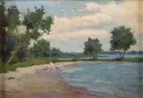 Luther E. van Gorder, On the Beach, Oil on board