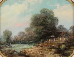 Spring Landscape with Cottage by Edward Henry Potthast, Oil on board, sold Jun 2025