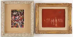 Zero Mostel, A Self Portrait and Standing Figures - a pair of paintings, Each oil on Masonite