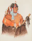 Karl Bodmer, A Young Mandan Indian, Watercolor on paper