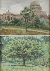 Alma Held, Spring Landscape & Landscape with Buildings, Oil on board